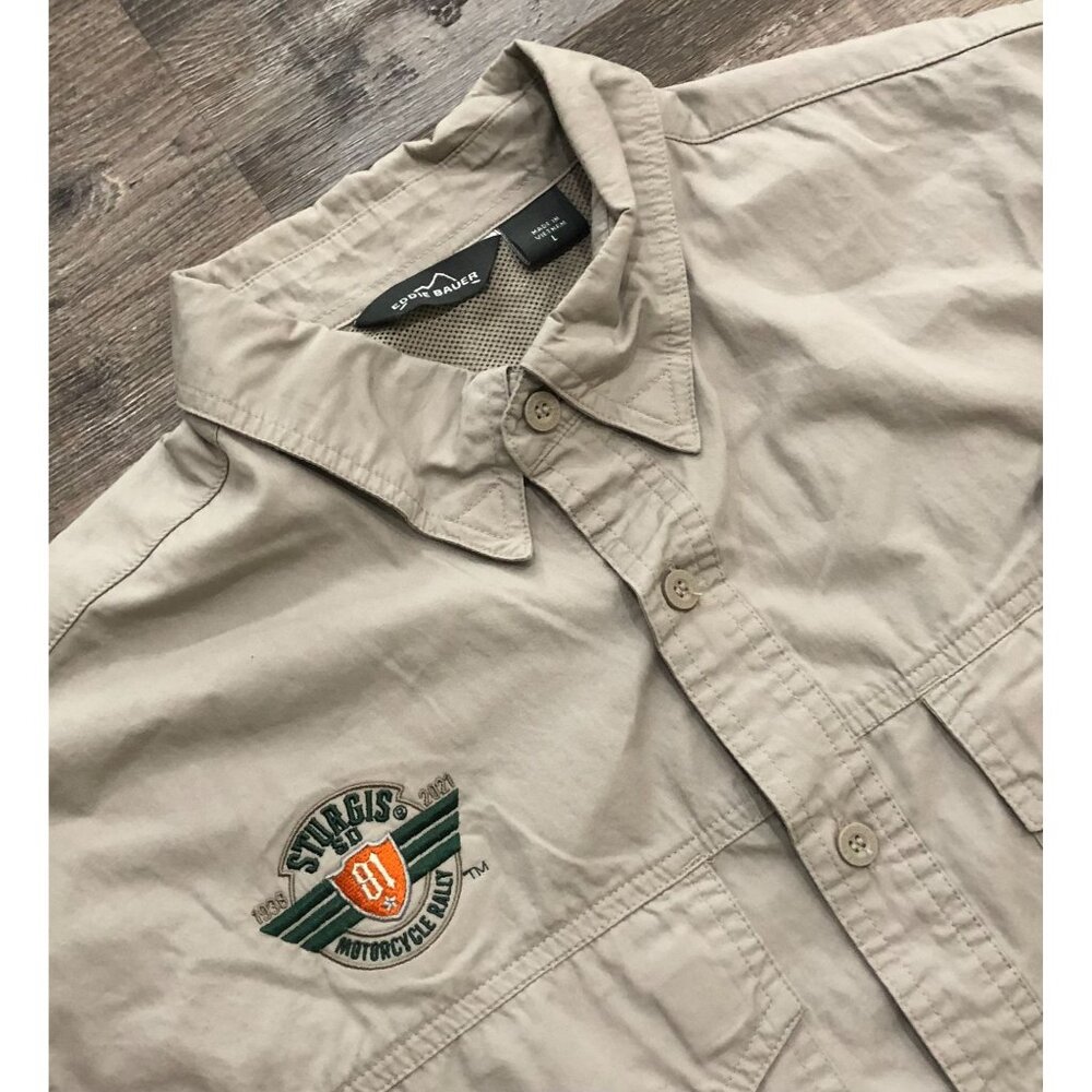 Eddie Bauer Sturgis Motorcycle Rally Short Sleeve Button Up Shirt Large Mens